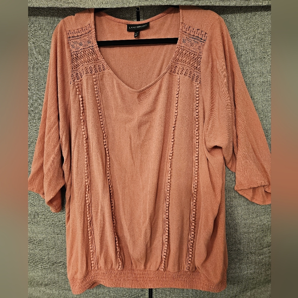Lane Bryant Dusky Pink Long Sleeve Rayon Lace Top